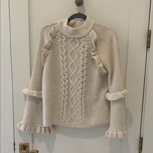 BB Dakota Cream Turtleneck Sweater with Ruffle Accents